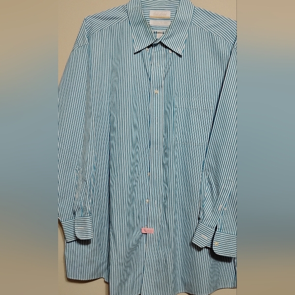 Westbound Other - Gold Label Shirt Men 17.5 Blue Striped 100% Cotton Pinpoint Non Iron Performance